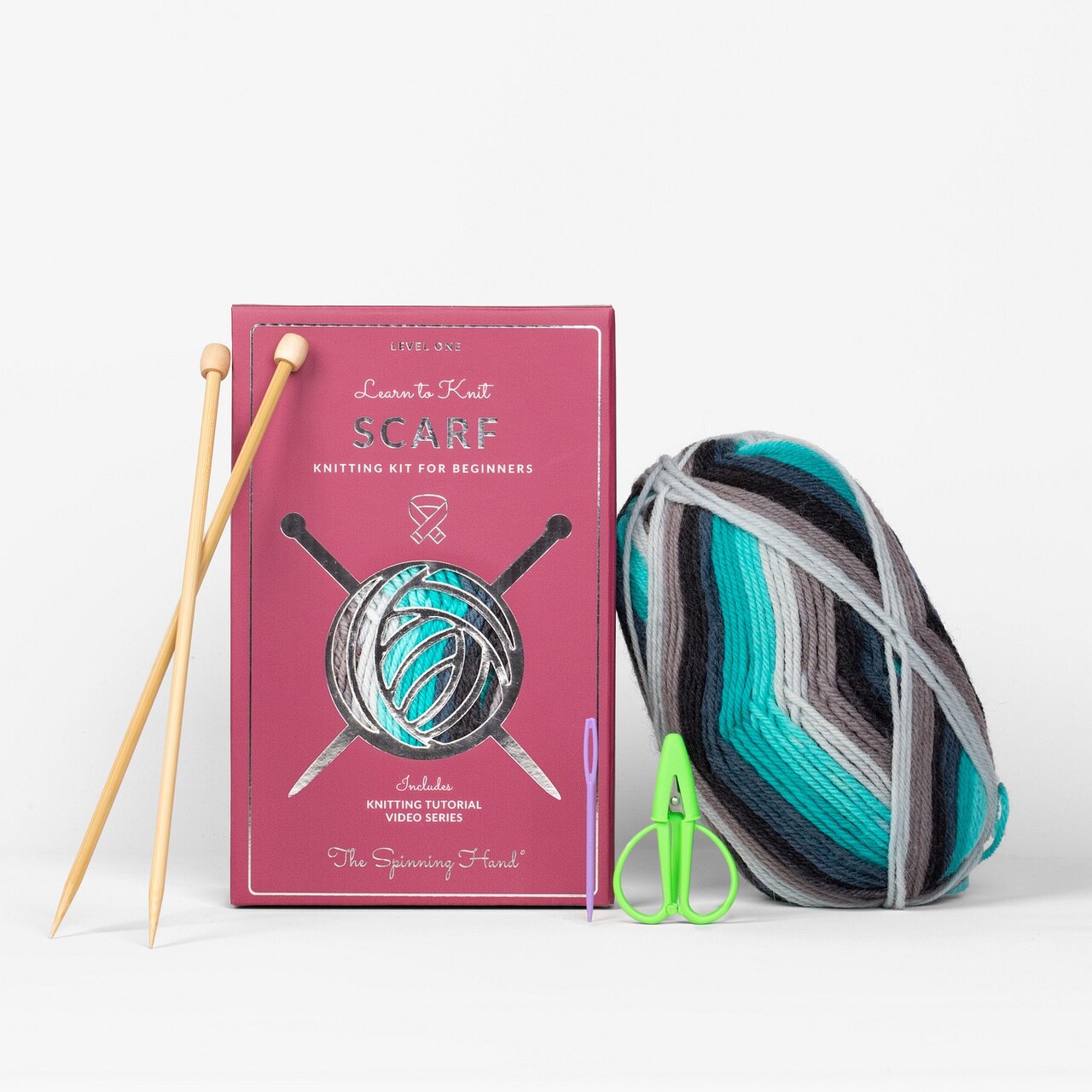 Learn to Knit Scarf Kit with Yarn, Needles & Step-by-Step Video Tutorials (Nebula)